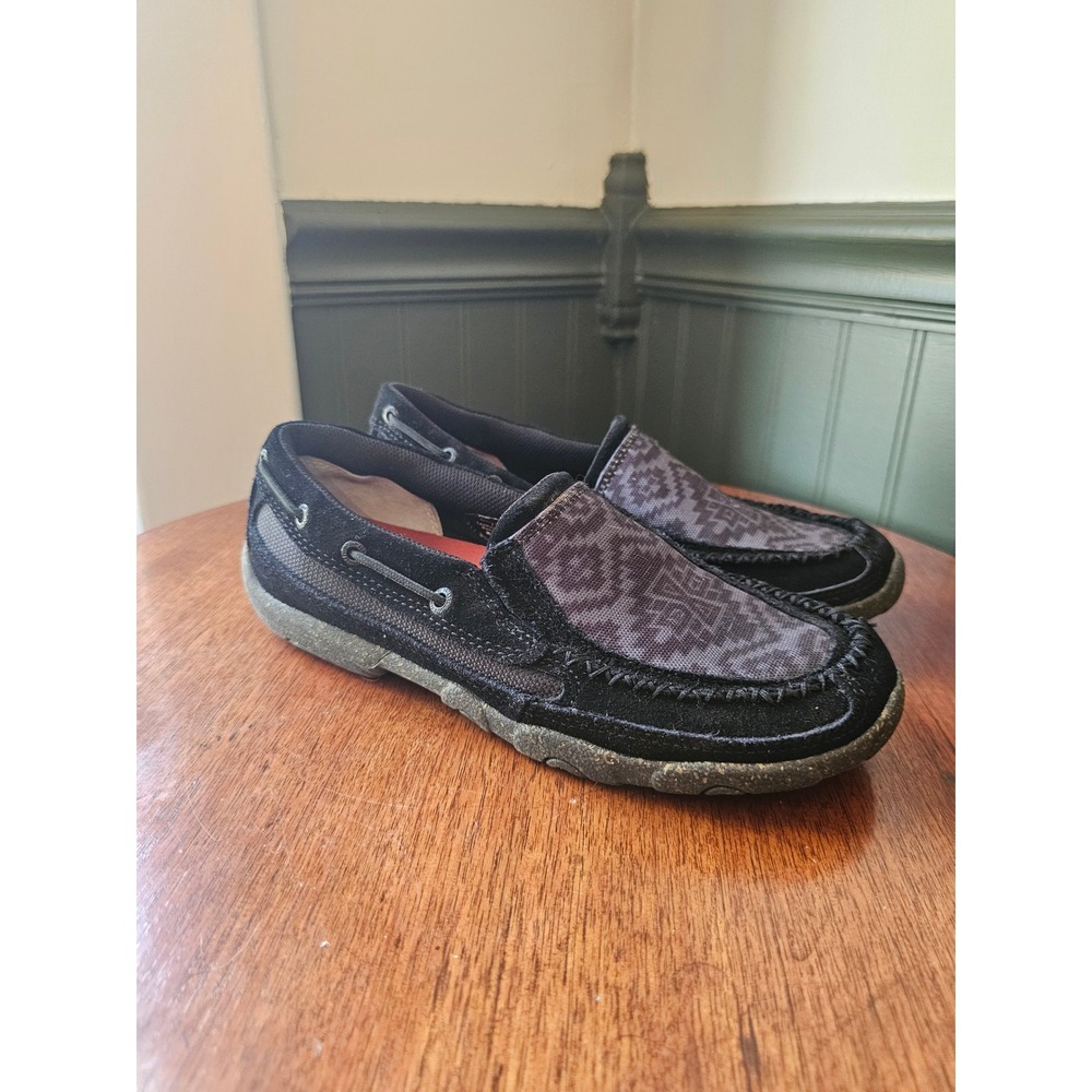 Twisted X Womens Black Geometric aztec slip on Driving Moc Loafers Size 7.5